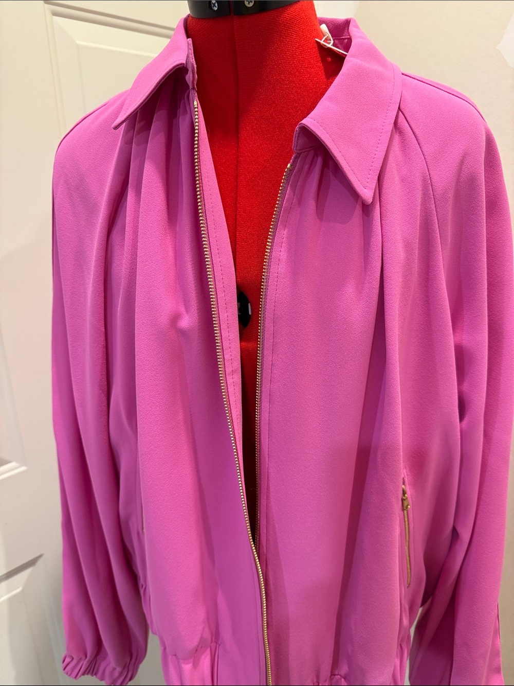 Trina Turk Hot Pink Zip-Front Bomber Jacket